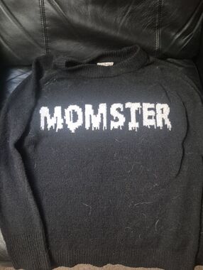 Maurices Black Crewneck Sweater with White MOMSTER Graphic